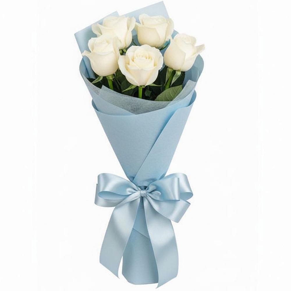 Букет 5 Белых роз Проуд в Молодежном Иркутская область