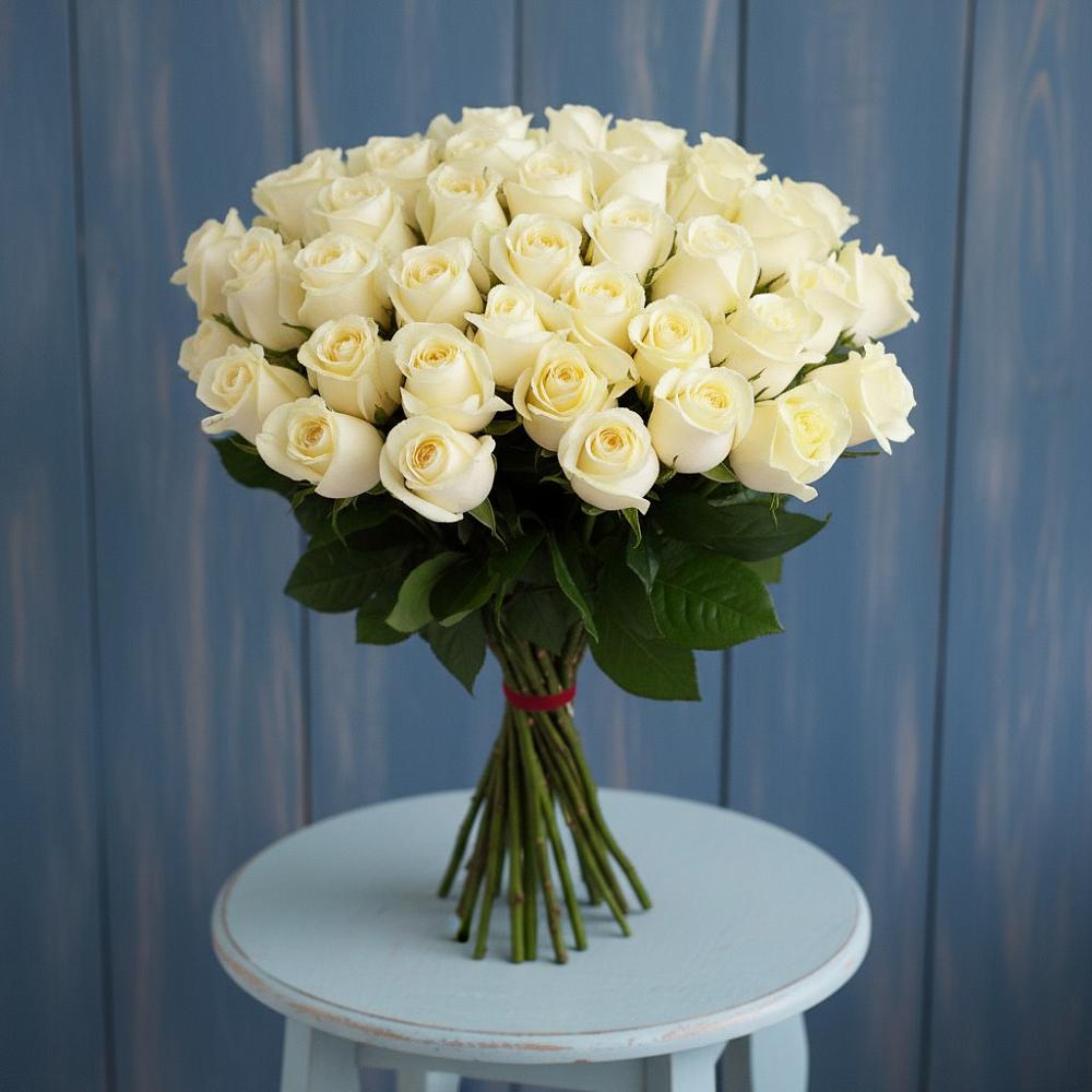 Букет 51 Белая роза Эдлесс Лав в Молодежном Иркутская область