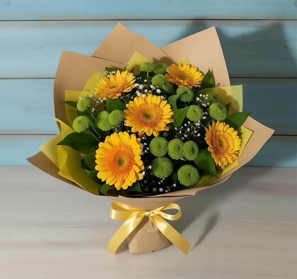 Букет цветов из: Герберы и Хризантемы в Молодежном Иркутская область