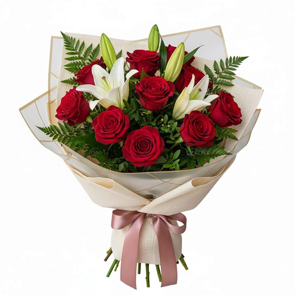 Букет цветов из: Лилии и Розы в Молодежном Иркутская область