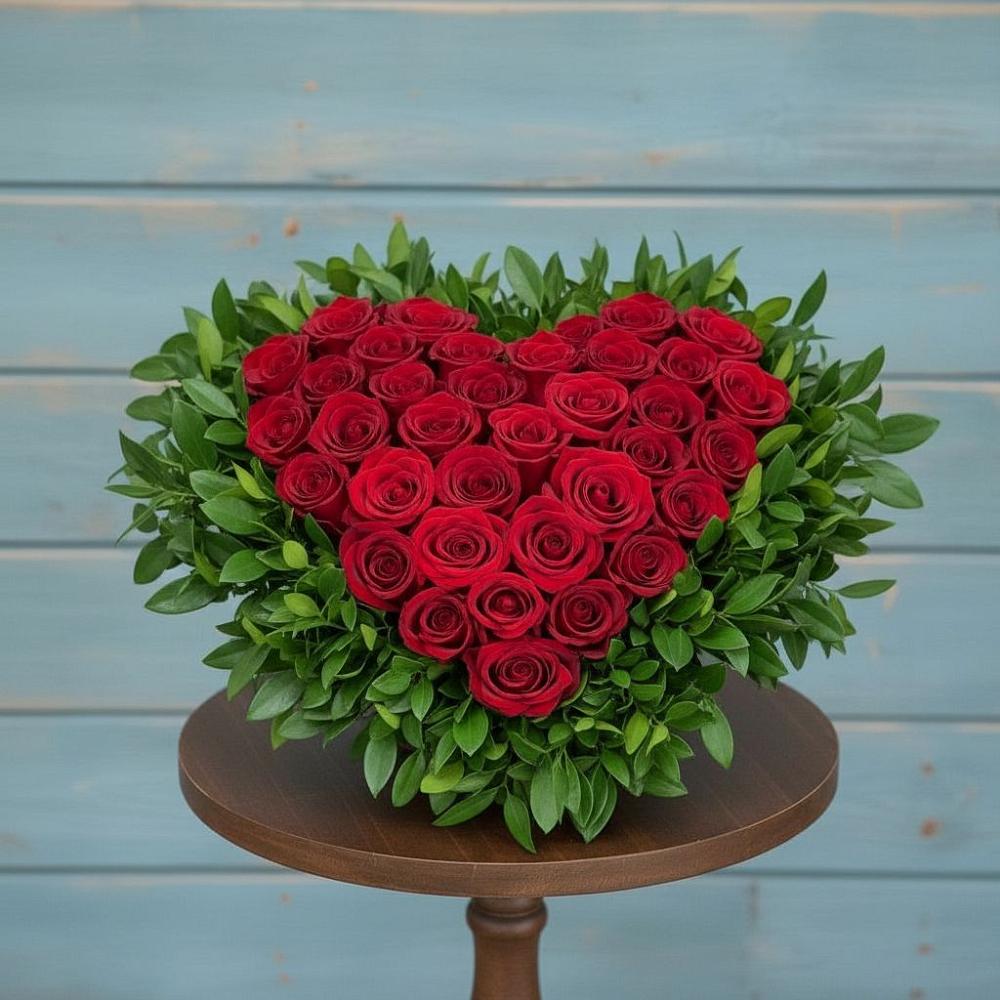 Цветочная композиция из Розы в виде сердца в Молодежном Иркутская область