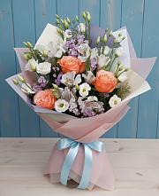 Букет цветов из:  Лизиантусы, Розы, Альстромерии и Гипсофила #REPLACE_PRED# Молодежном Иркутская область