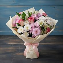 Букет цветов из:  Хризантемы, Альстромерии и Розы в Молодежном Иркутская область