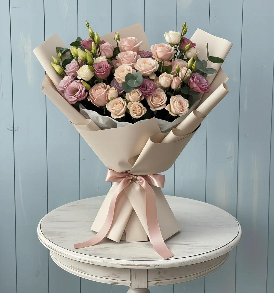 Букет цветов из: Розы и Лизиантусы в Молодежном Иркутская область