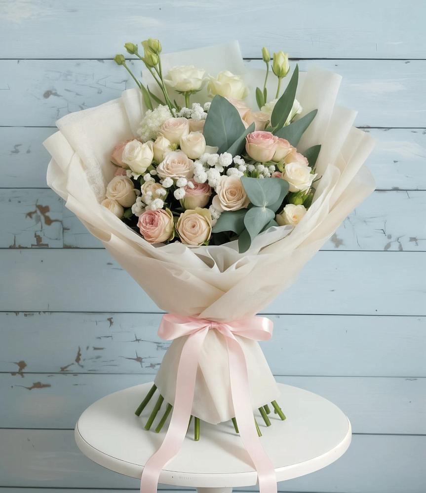 Букет цветов из: Розы и Лизиантусы в Молодежном Иркутская область