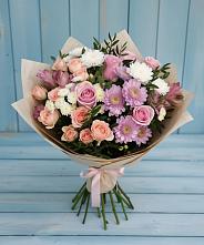 Букет цветов из:  Хризантемы, Розы и Альстромерии в Молодежном Иркутская область