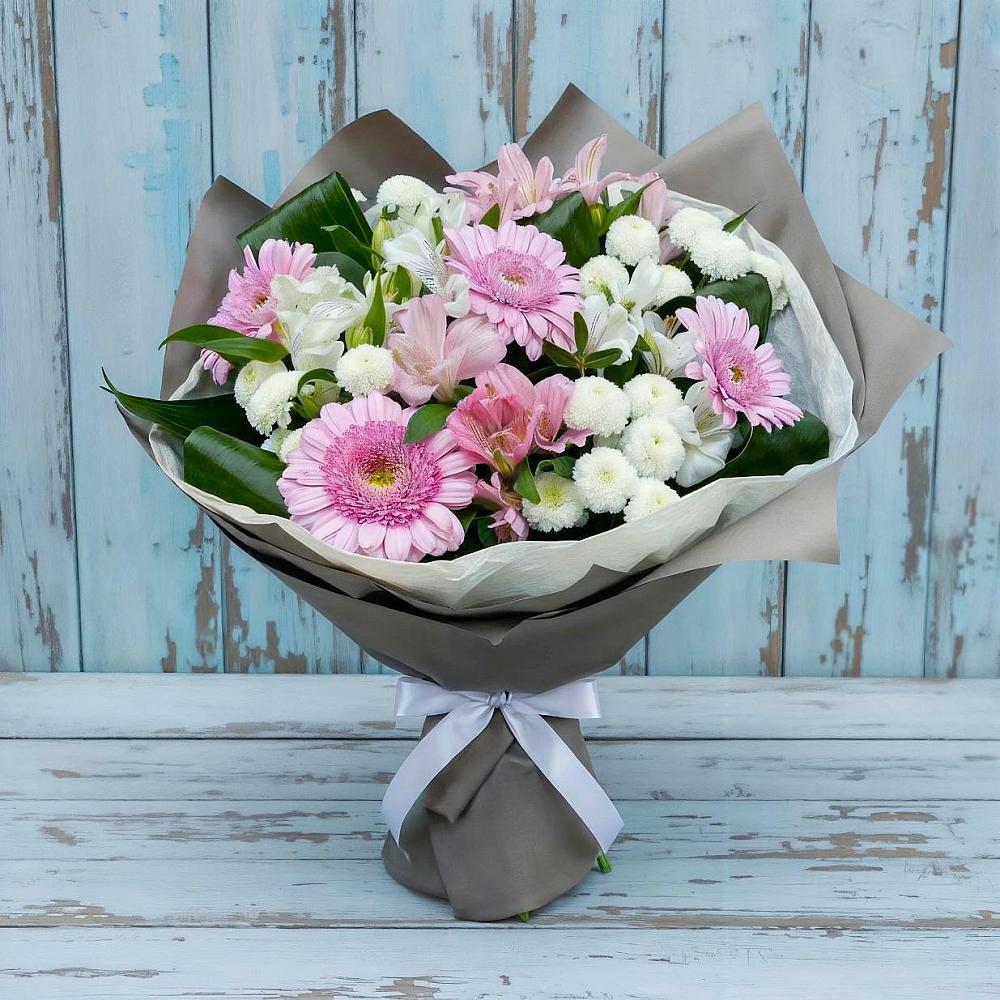 Букет цветов из: Герберы, Альстромерии и Хризантемы в Молодежном Иркутская область